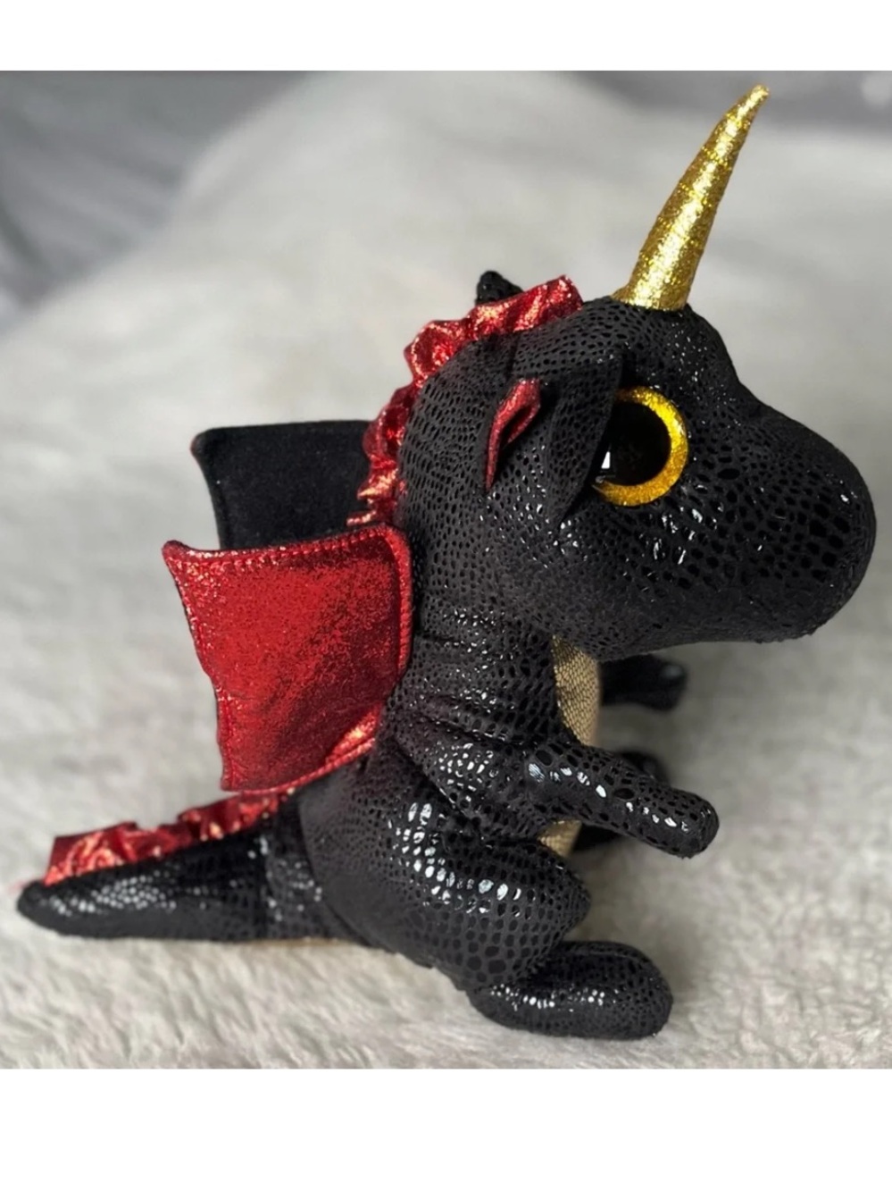 Grindal Ty Beanie Boo Black Dragon With gold Horn & belly